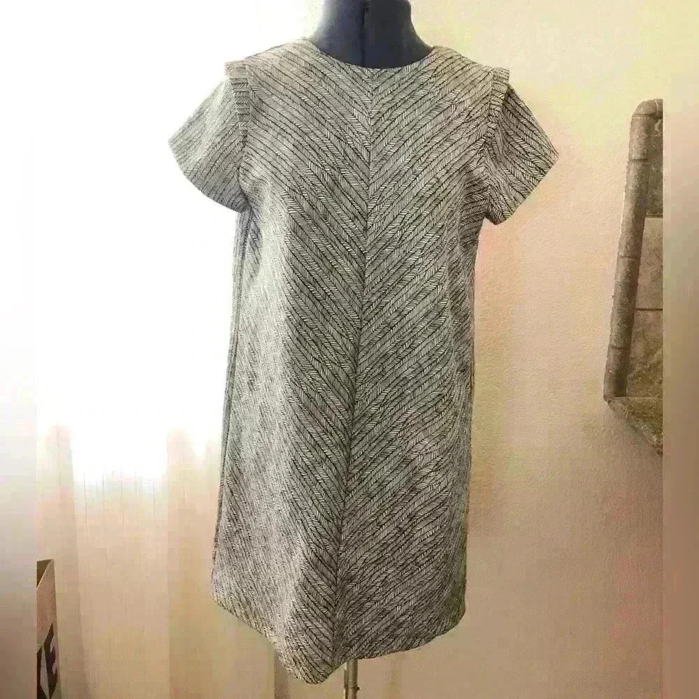 ZARA Basic Collection Black and White Geometric V front short sleeve dress Large - Picture 2 of 11